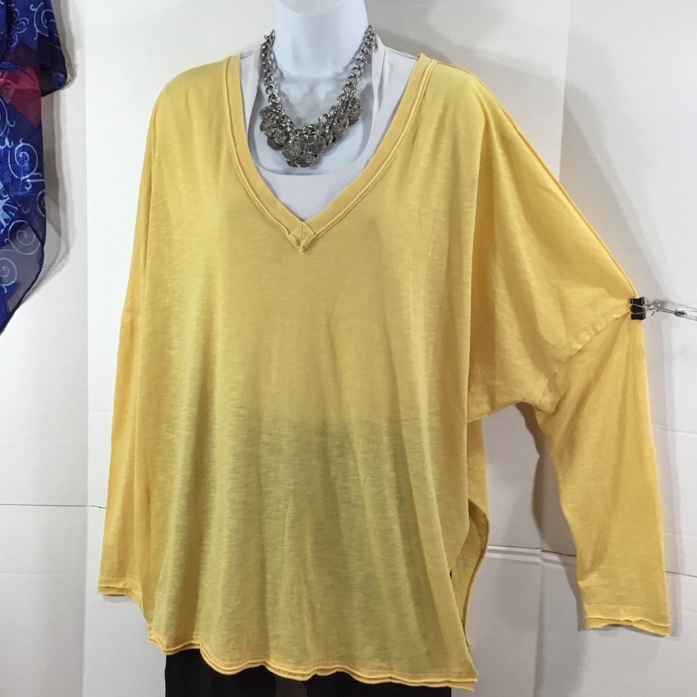 We The Free Sunny Yellow oversized burnout V-Neck Tunic tee L